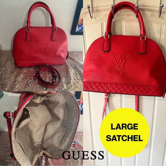 ❤️GUESS💋 Vibrant Red Satchel Purse with Removable Crossbody Strap - Picture 1 of 16